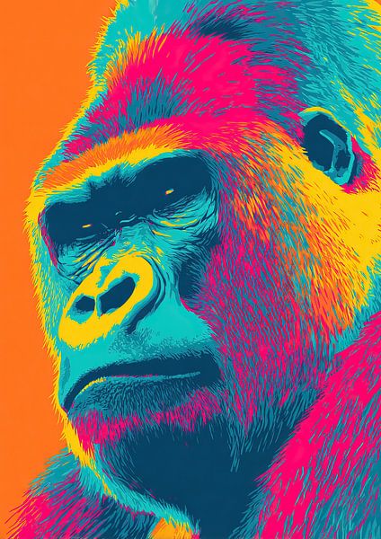 Kleurrijke Gorilla van Abstract Schilderij