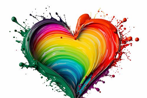 splash from rainbow colors paint in heart shape love
