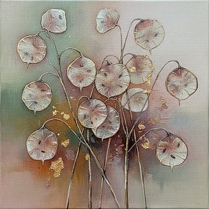Abstraktes botanisches Herbstgemälde der Judas-Medaille (Lunaria)
