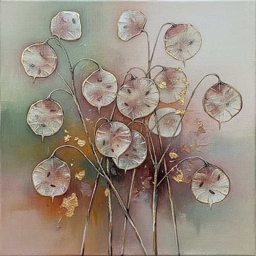 Abstraktes botanisches Herbstgemälde der Judas-Medaille (Lunaria)