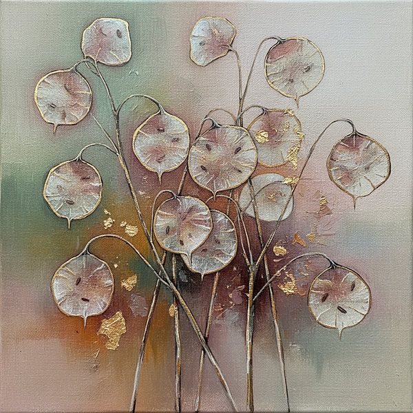 Abstraktes botanisches Herbstgemälde der Judas-Medaille (Lunaria) von Studio Pieternel