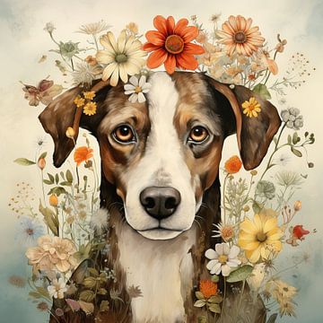 Malerei Hund Floral von Abstraktes Gemälde