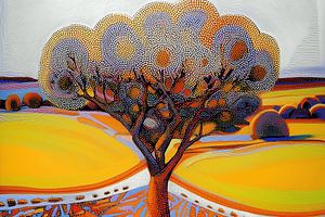 Bunter Baum im pointillistischen Stil