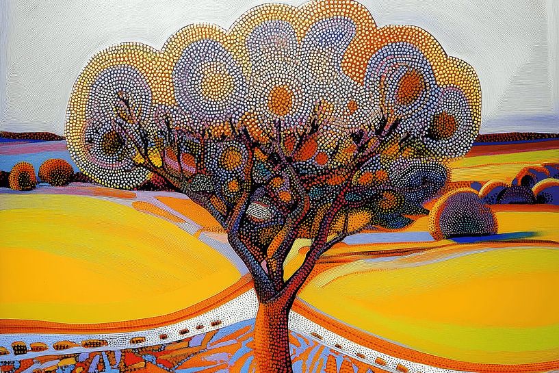 Kleurrijke boom in pointillistische stijl van Ton Kuijpers