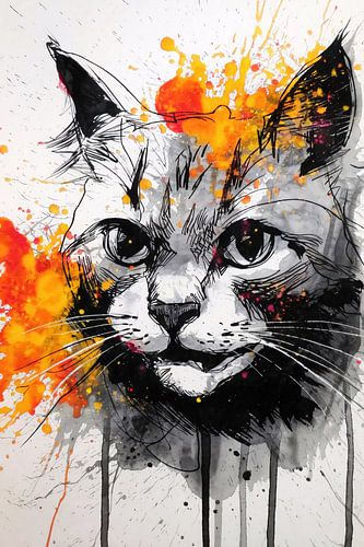 Inktkat met kleurenexplosie