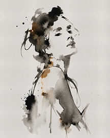 Ink Muse XV | Abstract portrait of a woman in Indian ink and watercolour