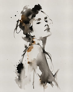 Ink Muse XV | Abstraktes Frauenporträt in Ostindischer Tinte und Aquarell