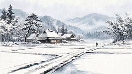 Snowy Winter Evening In Rural Japan by my pixel art