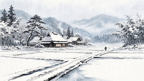 Snowy Winter Evening In Rural Japan