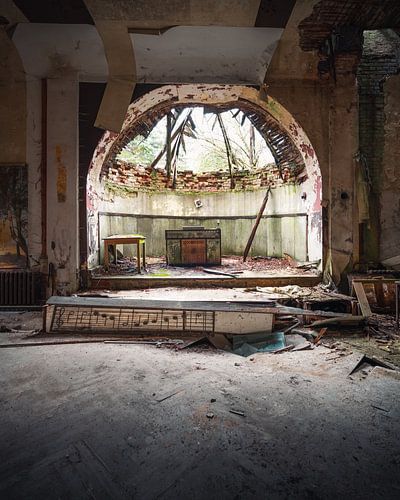 Abandoned Ballroom with Musical Notes.