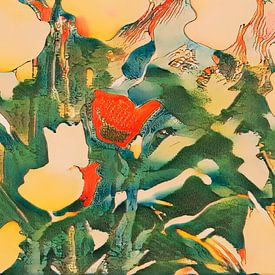 Een veld vol kleurrijke tulpen in rood, geel en oranje creëert een lenteachtige sfeer van Thomas Heitz