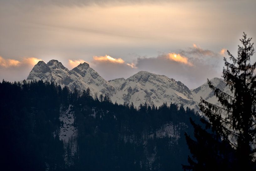 Alpenpanorama - zonsondergang Allgäu in de winter van Thomas Wagner