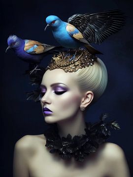 Femme avec des oiseaux sur haroulita