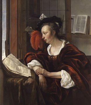 Vrouw leest een boek bij een raam, Gabriel Metsu