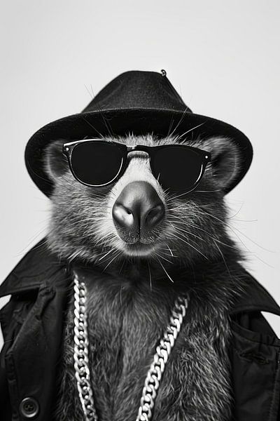 Portrait en noir et blanc d'un wombat par Poster Art Shop