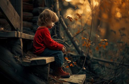 Child on stairs, silent mourning