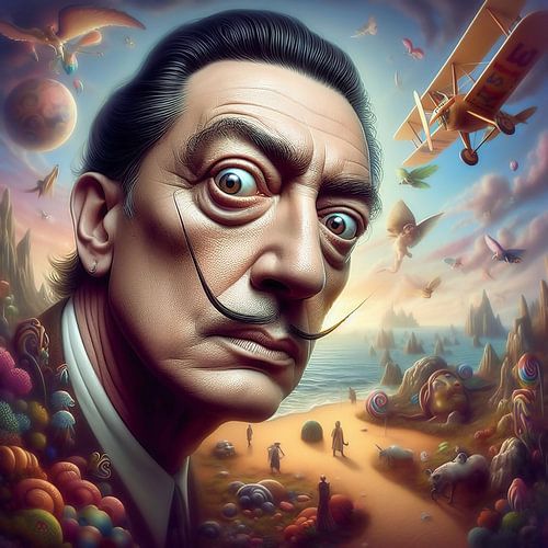 Salvador Dali portret met vliegtuig