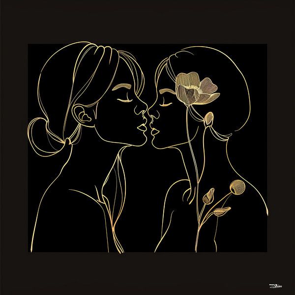 Strichzeichnung einer Frau mit einer Blume von Gelissen Artworks