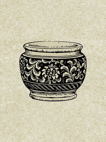 Vintage Flowerpot Beige Black by Mad Dog Art
