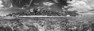 Seychellen Insel La Digue. Schwarzweiss Bild.