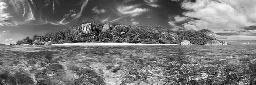 Seychellen eiland La Digue. Zwart-wit beeld.