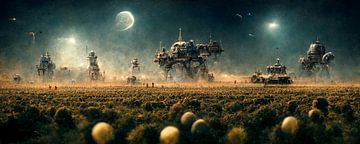 Machines halen de oogst binnen op een verre planeet van Josh Dreams Sci-Fi