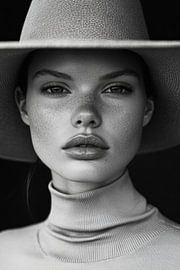 Femme élégante avec chapeau noir et blanc sur Poster Art Shop