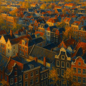 Gouden Uitzicht op Amsterdam – Daken in het Avondlicht van But First Framing