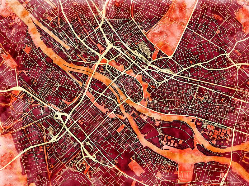Map of Bremen centrum with the style 'Amber Autumn' by Maporia