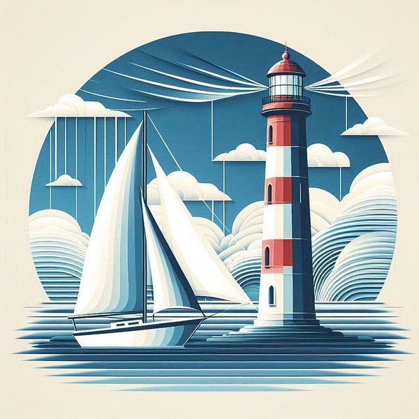 lighthouse and sailboat by Bernhard Karssies