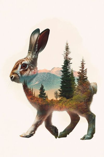 Haas in het bos van Poster Art Shop