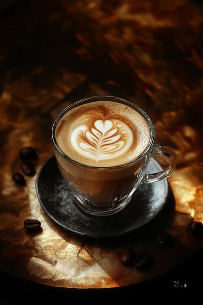 Nature morte d'une tasse de café avec des grains par Digitale Schilderijen