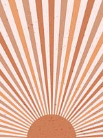 Retro inspired boho style poster. Sun burst in warmcolors. Minimalist modern abstract art.