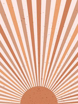 Retro inspired boho style poster. Sun burst in warmcolors. Minimalist modern abstract art. by Dina Dankers