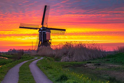Gloeiende lucht achter de Broekmolen