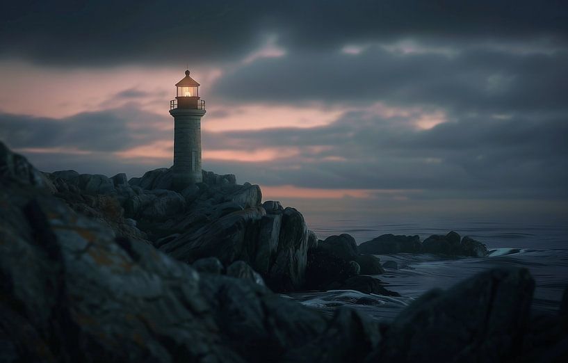 Vuurtoren in een zee van mist van fernlichtsicht