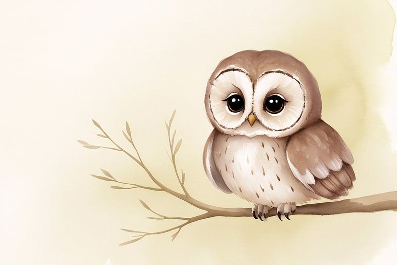Cute owl on branch illustration by Art & Soul Creations