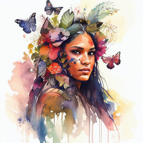 Florale vlinderkroon voor inheemse krijgersvrouw