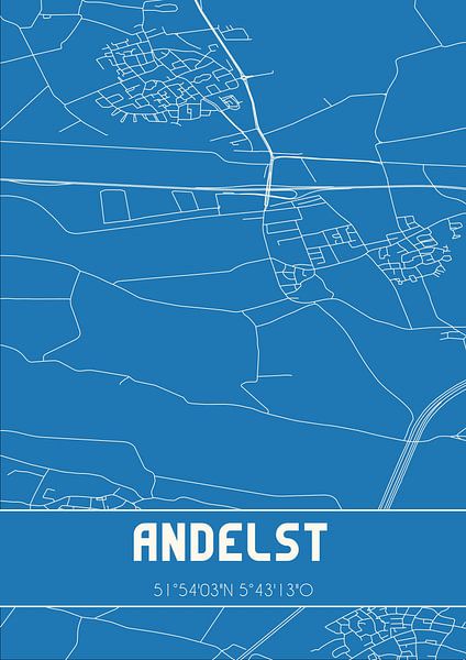 Blaupause | Karte | Andelst (Gelderland) von Ortsdrucke