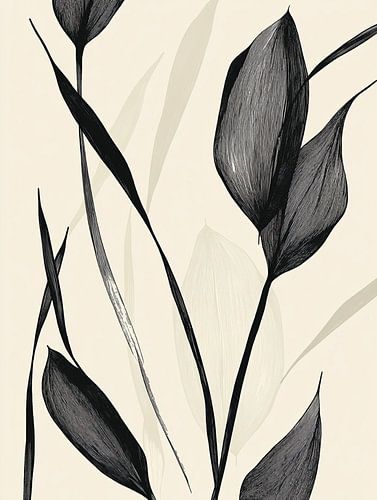 Illustration botanique au trait représentant des feuilles