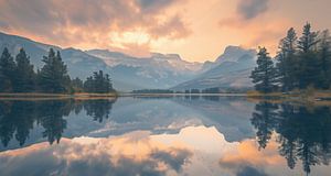 Seeblick, abendliche Himmelsfarben reflektiert