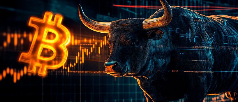 Bulle und Bitcoin-Chart – Digitales Bild von Poster Art Shop