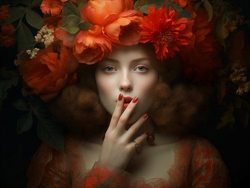 Gelassene Eleganz: Eine verträumte Waldnymphe in floraler Pracht