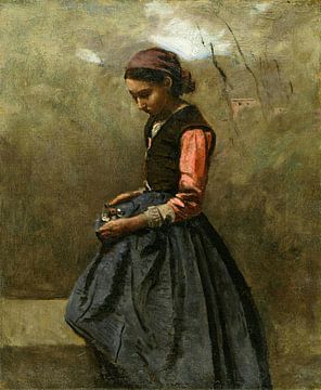 Een Pensief Meisje, Jean-Baptiste Corot