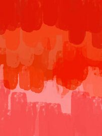 Bunte abstrakte minimalistische Landschaft in lebhaftem Rot, Orange, Rosa von Abstrakte minimalistische Kunst