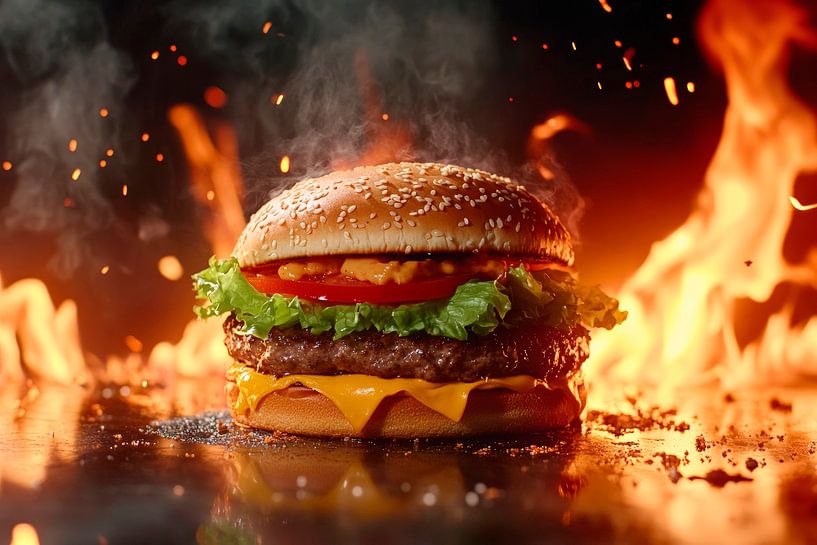 Leckeres Burger-Feuerwerk im Fokus von Poster Art Shop