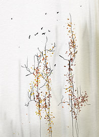 Forêt d'automne, aquarelle numérique avec des traits
