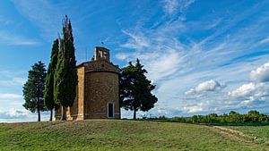 Cappella della Madonna di Vitaleta im Val D'Orcia in der Toskana, Italien
