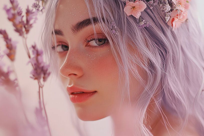 Feminine portrait with floral wreath by Poster Art Shop