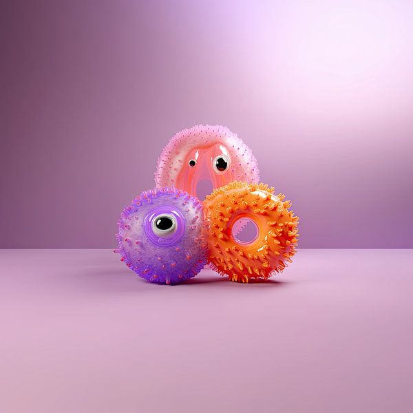 Abstrakte flauschige Monster groß - orange lila rosa von studio snik.